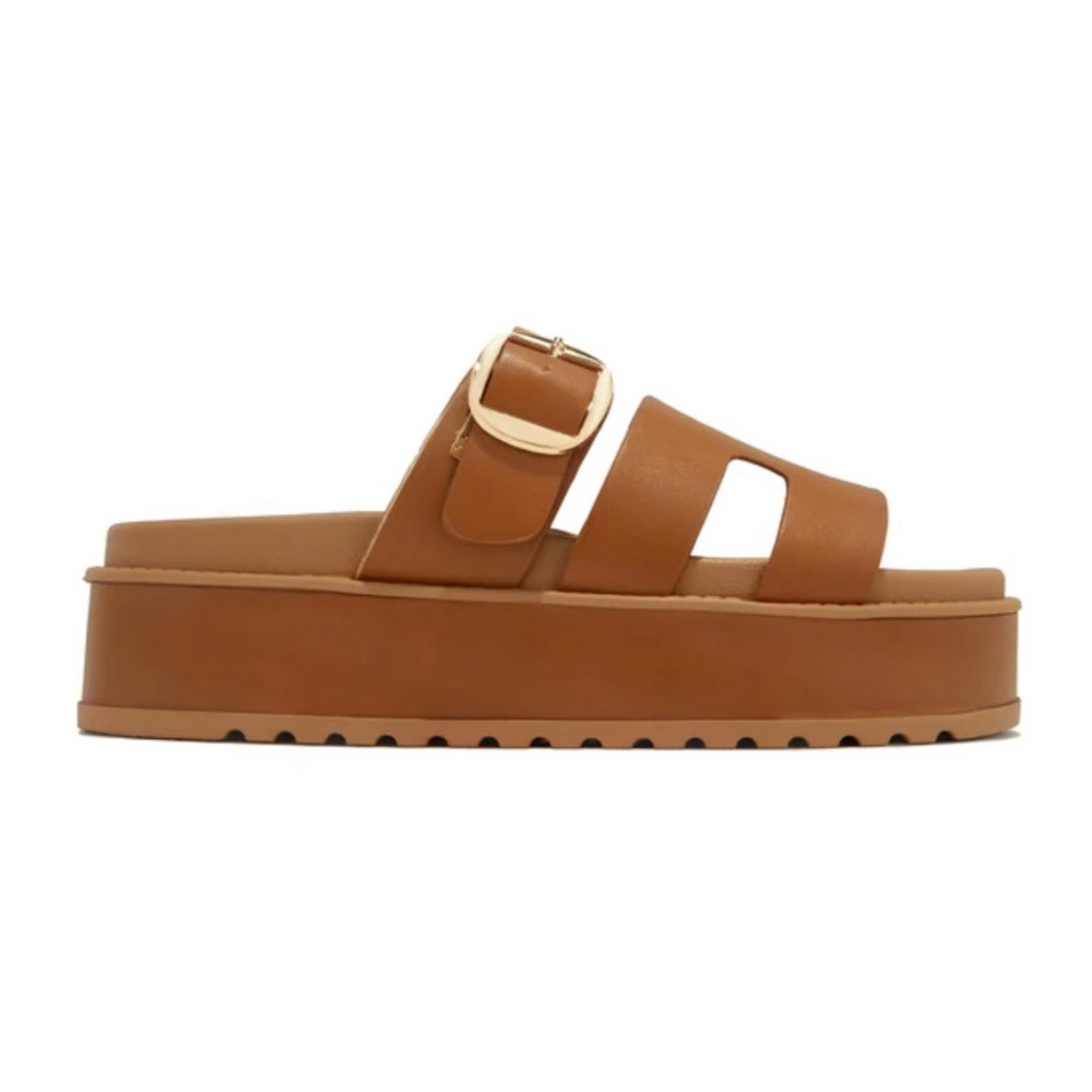 Tan Slip On Chunky Platform Sandals - Picture 6 of 8